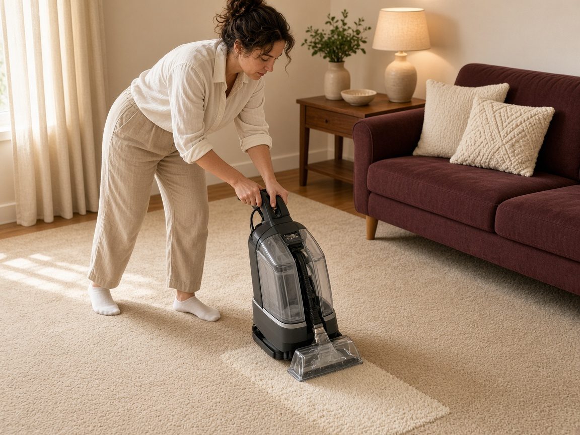 Carpet cleaning machine on a rug