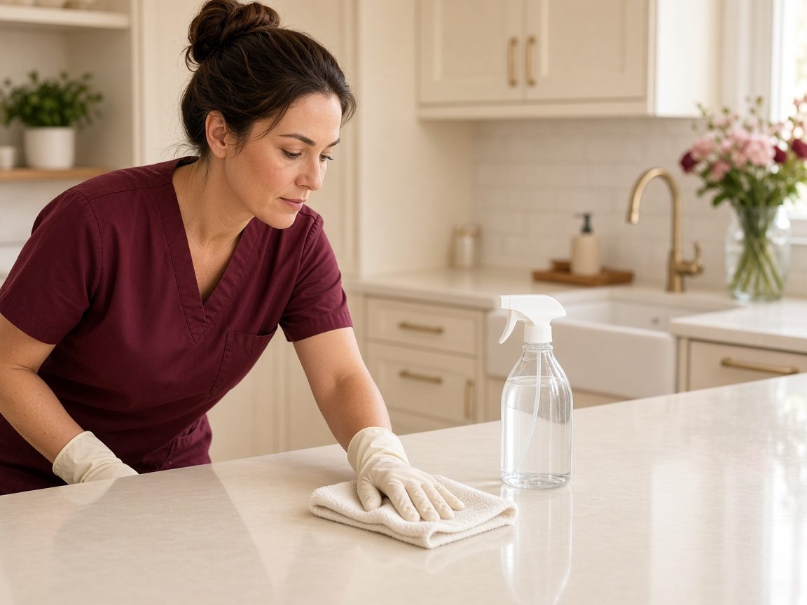 Cleaner wiping a kitchen counter