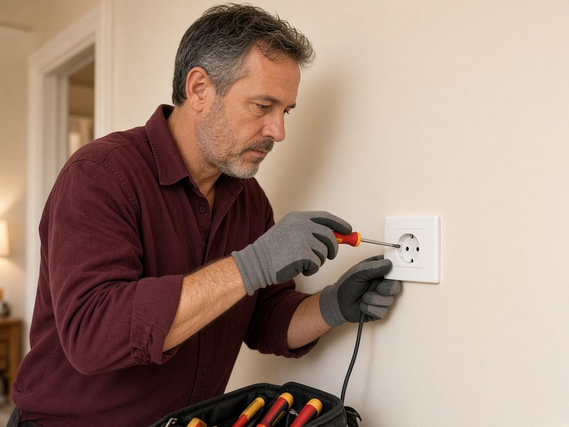 Electrician fitting a wall socket